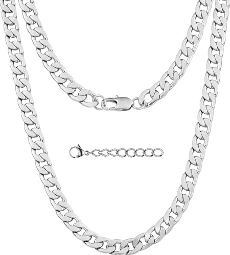 Silvadore Mens Silver Chain Mens Chain Necklace - 9mm Cuban Link (18-24in) | 925 Silver Plated Stainless Steel | Non-Tarnish & Waterproof | Thick Flat Curb | Gift-Ready + Polishing Cloth + 2in Extender