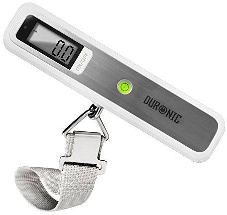 Duronic LS1019 Báscula para Equipaje Digital Balanza Ergonómica LCD Hasta 50 kg para Maletas | Correa de nailon Pesaje Instantaneo Mochila de Viaje Pesca Color Plateado