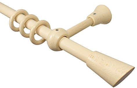 Gardinenstangen aus Holz in Esche weiß (Creme) mit 20 mm Durchmesser Endstück Digo, 200 cm