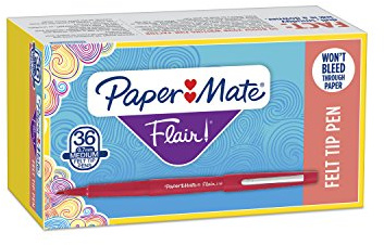 Flair Felt Tip Marker Pen, Red Ink, Medium, 36 per Box