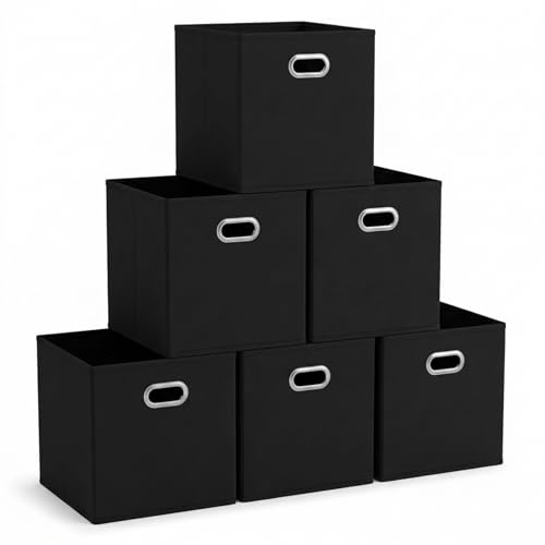 Household Essentials 80-1 Foldable Fabric Storage Bins | Set of 6 Cubby Cubes with Handles | Black, Polypropylene (PP) Iron, 6 lbs