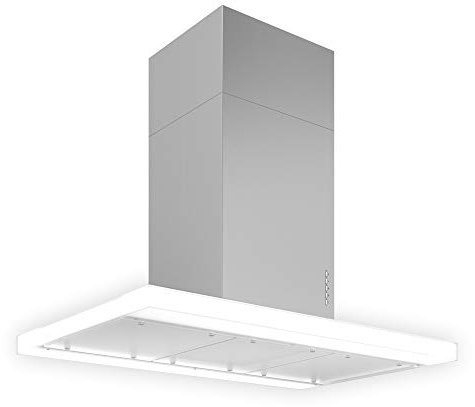 Futuro Futuro Luxor 36 Inch Island-mount Range Hood, Unique Illuminated Glass Body, Ultra-Quiet, with Blower