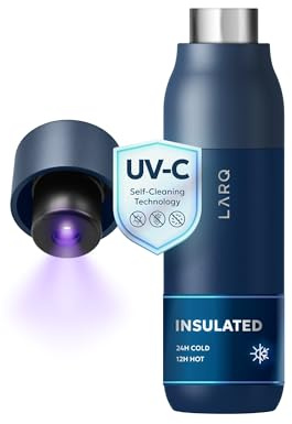LARQ Bottle PureVis 740ml – Selbstreinigende Edelstahl-Trinkflasche mit UV-C Reinigung | Hält Getränke kalt und heiß | BPA-frei, auslaufsicher & wiederverwendbar | 2 Jahre Garantie, Monaco Blue