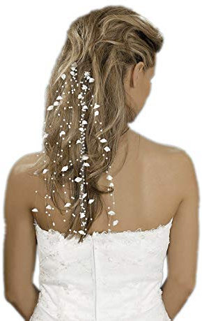 tb-artdesign Braut Kopfschmuck Haarbänder mit Rispen und Perlen Haarschmuck Hochzeit (creme ivory)