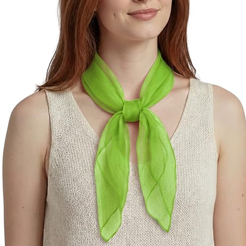 Basic Sense Square Scarf - Embossed Organza-Feel Sheer Necktie - 1950s 60s Retro Style Lightweight Headwrap for Women & Groups - 24 x 24 inches, Apple Green