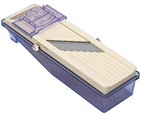 Benriner Mandolin Vegetable Slicer 6.4cm, Ivory - 3 interchangeable Stainless Steel Blades, Catch Tray & Safety Guard - Japanese Handheld Mandolin for Slicing, Shredding & Julienning Fruit & Veg