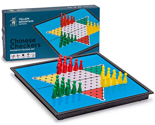 Yellow Mountain Imports Magnetisches Sternhalma (Chinese Checkers) Reise-Set, 24,8 Zentimeter - zusammenklappbares, tragbares Brettspiel Set