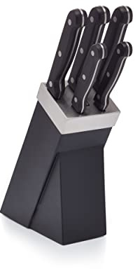 KitchenCraft - 5 Couteaux de Cuisine & Bloc à Couteaux, Acier Inoxydable, Noir