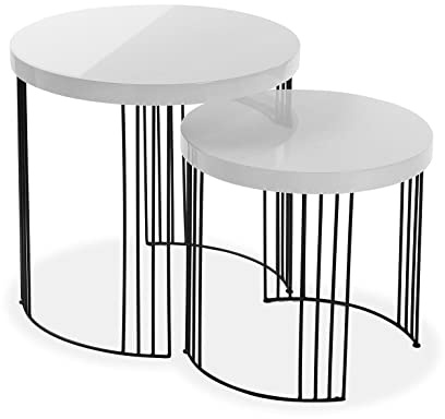 Versa Kansas Mesa Nido Auxiliar para el Salón, la Habitación o la Cocina. Moderna Mesilla Baja, Set de 2, Medidas (Al x L x An) 55 x 55 x 55 cm, Madera y Metal, Color Blanco