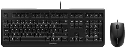 CHERRY DC 2000, Wired Desktop Set, UK Layout (QWERTY), Plug & Play via 1 USB Port, Flat Design, Symmetrical Mouse, Black