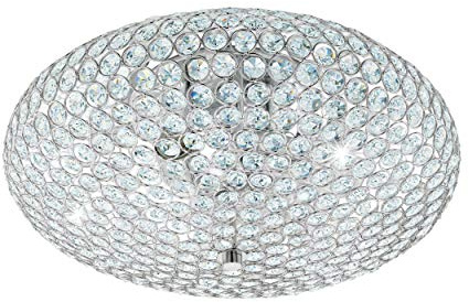 EGLO Deckenlampe Clemente, 3 flammige Deckenleuchte, Elegant | Wohnzimmerlampe aus Stahl und Kristall in Chrom, Klar, Küchenlampe, Flurlampe Decke mit E27 Fassung