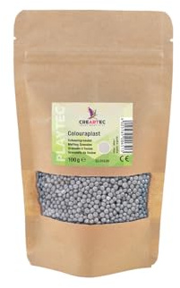 CREARTEC Colouraplast - Kunststoffperlen/Schmelzgranulat - Farbe: silber - Menge: 100g - Ideal für Fensterbilder, Mobiles und kleine Kunstwerke - Witterungsbeständig - Made in Germany