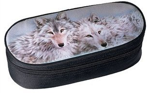 Schwarzes Federmäppchen White Wolves, 23x9x7cm ✓ Schönes Tier-Motiv ✓ Federtasche Federmappe für Jungen Mädchen | Schlamper-Mäppchen, Schlamper-Etui | Ungefülltes Stifteetui Schulmäppchen