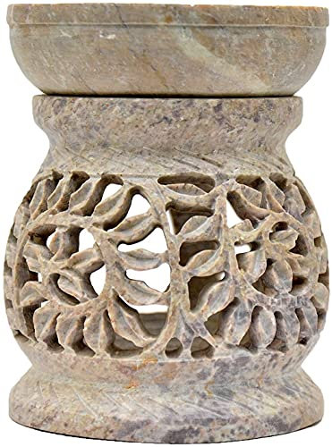 LAMPADA in pietra ollare - portacandela e diffusore di olio essenziale - design artistico liane Artigianato indiano Arredamento casa Profumazione ambienti