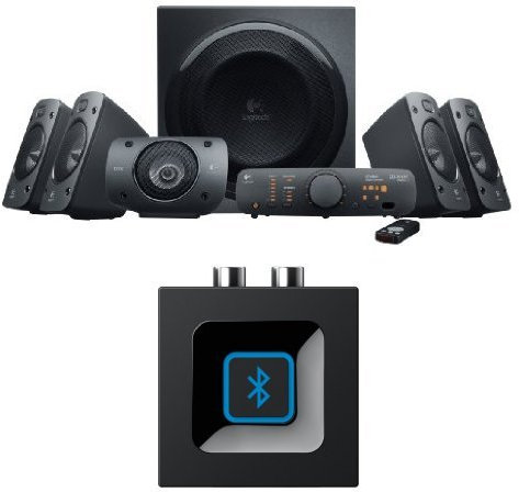 Logitech Z906 5.1 Surround Sound Speaker System, THX, Dolby & DTS Certified, 1000 Watts Peak Power,PC/PS4/Xbox/Music Player/TV/Smartphone/Tablet + Bluetooth Receiver/Bluetooth Audio Adapter
