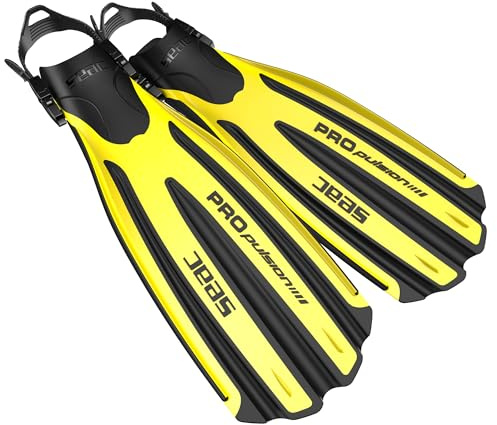 SEAC Propulsion, Pinne da Subacquea con Cinghiolo Regolabile, Made in Italy, Giallo, L/XL