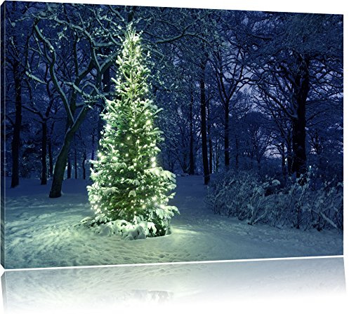 Pixxprint Leuchtender Weihnachtsbaum, Größe: 80x60cm, Leinwandbild, fertig gespannt, Wandbild, Dekoration, Kunstdruck, kein Poster
