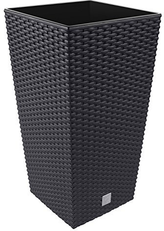 Pflanzgefäß L mit Innenverkleidung, Rattan, 75 cm hoch, anthrazit