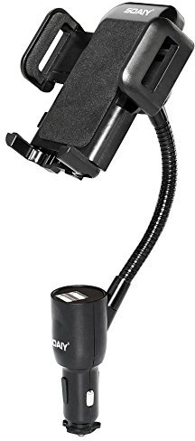 SOAIY 3 in 1 Supporto smartphone per auto Porta cellulare auto con Doppia USB e Braccio Regolabile 360° Visualizza la tensione e la corrente adatto iPhone, Samsung, Huawei e ecc