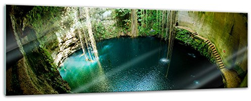 Bilderdepot24 Glasbild - Ik-Kil Cenote Mexiko - 120x40 cm - Deko Glas - Wandbild - Bild auf Glas - moderne Glasbilder - Glasfoto - Echtglas
