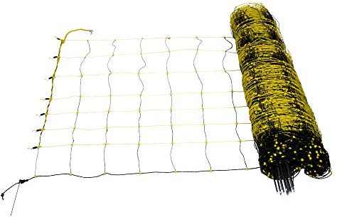 horizont Schafnetz - horinetz - Elektronetz gelb, schwarz, Höhe 90cm, Länge 50m, Einzelspitze, 14 Pfähle, Schafzaun, Weidezaun, Elektrozaun, Ziegenzaun - perfekt für den Schutz Ihrer Schafe