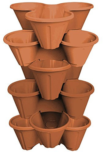 6 x CrazyGadget® Strawberry Planter Trio Tri-Pot Stacking Pot for Herb Flower Bedding Indoor Outdoor Garden (Terracota Brown)