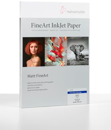 Hahnemühle 10641701 Digital FineArt Photo Rag Papier, 308 g/m², Deckle Edge DIN A3+, 329 x 483 mm, weiß