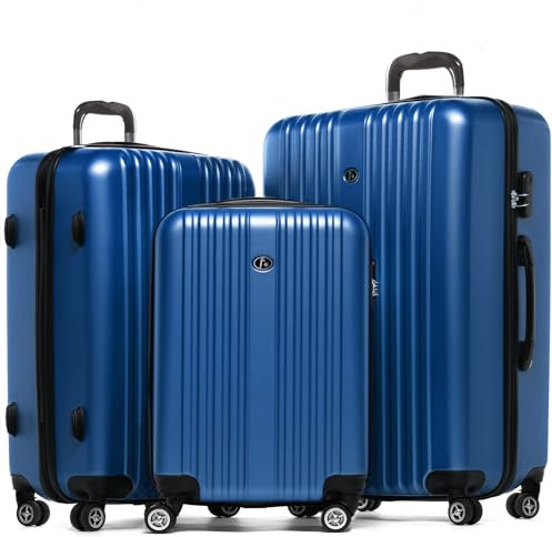 FERGÉ Kofferset 3 teilig Hartschale Toulouse Reisekoffer Trolley-Set (Handgepäck, L, XL) 3er Set Hartschalenkoffer Roll-Koffer 4 Rollen 100% ABS blau