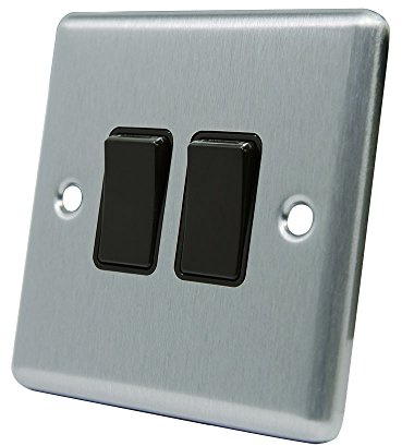 AET CSC2GSWIBL 10 A 2-Gang 2-Way Satin Finish Chrome Classical Double Black Insert Plastic Rocker Light Switch