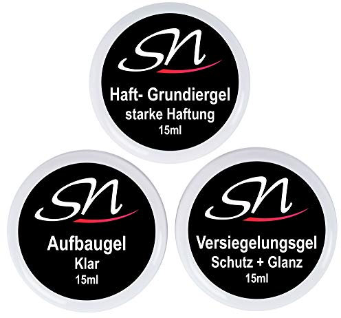 SN Haftgel Grundiergel Aufbaugel Versiegelungsgel Set 3 x 15 ml Nagelgel UV Gel
