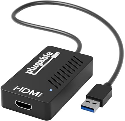 Plugable USB 3.0 to HDMI Video Graphics Adapter – DisplayLink Certified for Multiple Monitors up to 2560x1440 – External USB to HDMI Adapter Compatible with Windows 11, 10, 7, XP, and macOS