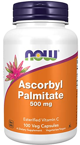 Now Foods, Ascorbyl Palmitate, 500 mg, 100 Capsule vegan, Testato in Laboratorio, Vitamina C, Senza Glutine, Senza Soia, Vegetariano