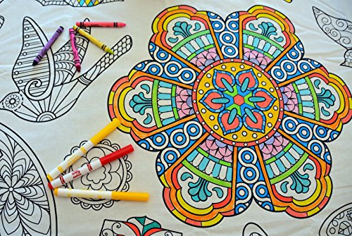 Mandala Design – Square Tablecloth 60”X60” - Interactive Coloring Tablecloth for Kids – Poly/Cotton Fabric - Washable and Reusable – DIY Activity for Children & Adults