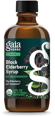 Gaia Herbs Black Elderberry Syrup - Made with Organic Black Elderberries (Sambucus nigra) for Immune System Support* - USDA Certified Organic Formula - 3 Fl Oz (About 18 to 71 Servings)
