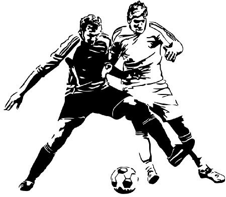PrimeStick Wandtattoo Wandaufkleber Fussball Zweikampf schwarz 103cm x 90cm (RAL9005) 92A