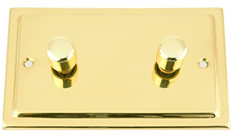 A5 10 Amp Light Dimmer Switch 2 Gang 2 Way 1000W - Polished Brass Victorian