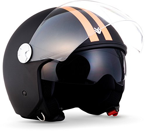 ARMOR HELMETS® AV-63 „Fun Matt Black“ · Jet-Helm · Motorrad-Helm Roller-Helm Scooter-Helm Moped Mofa-Helm Chopper Retro · ECE 22.05 Sonnenvisier Schnellverschluss Tasche XS–XXL (53-64cm)