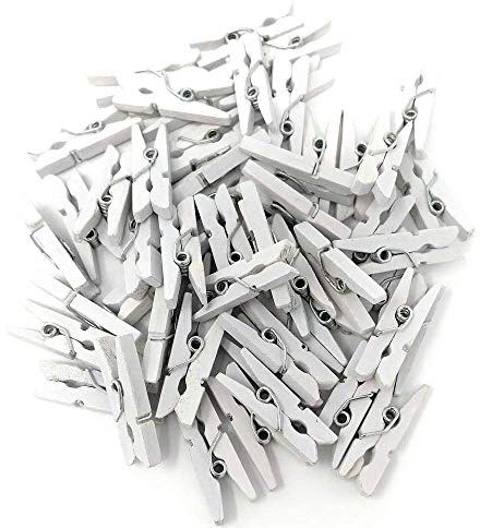 Arkcraft Lot de 100 mini pinces à linge en bois (Blanc)