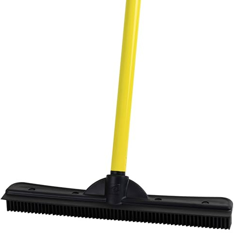 FURemover Original Indoor Pet Hair Rubber Broom with Carpet Rake and Squeegee, Black and Yellow