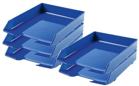 HAN Briefablage WAVE EXCLUSIV - 5 STÜCK, Schreibtisch Organizer, Bürobedarf, Büromaterial, Briefkorb, Dokumentenablage, mit 2 Ablagefächern, 1028-14, blau