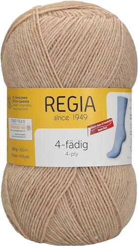 REGIA 4-fädig Uni 9801268-00017 hell-kamel meliert Handstrickgarn, Sockengarn, 100g Knäuel