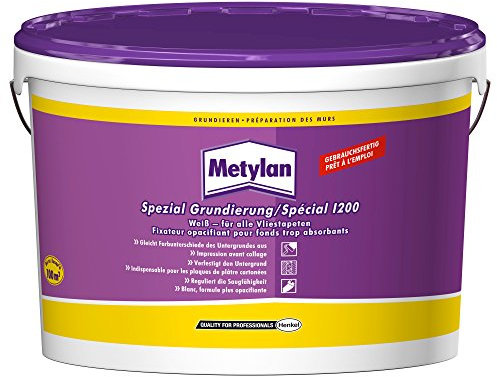 Metylan Spezial Grundierung pigmentiert, zur Grundierung vor dem Tapezieren von Vliestapeten und durchscheinenden Tapeten, weißpigmentiert mit hoher Deckkraft, 1x3L