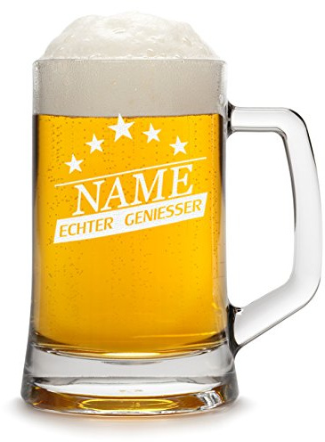 Bierkrug Personalisiert mit Gravur eines Namens - Bierseidel Geschenk zum Geburtstag - Motiv Geniesser Sterne 0,3l