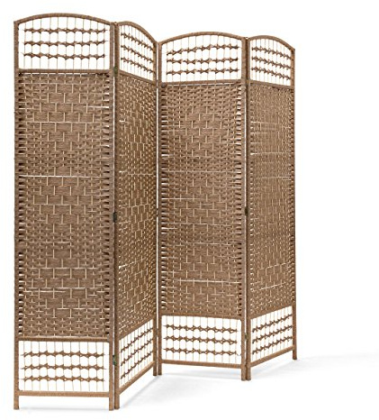 Relaxdays 4 Panel Paravent 179 x 180 x 2 cm Folding Splitter Wood Screen Divider Wooden Room Seperator Bamboo Partition Wall, Natural