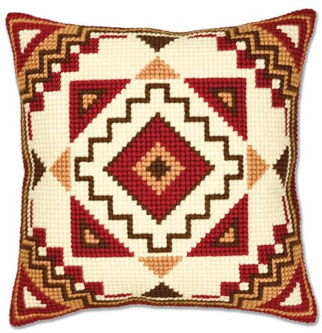 VERVACO Kreuzstich Stickpackungen Kissen Stickerei Set Anfänger Vorgedruckt Geometrisch DIY Set Kreativ Set Für Erwachsene Dekoratives Kissen ca. 40 x 40 cm Bastelset Handwerker Haus Dekoration