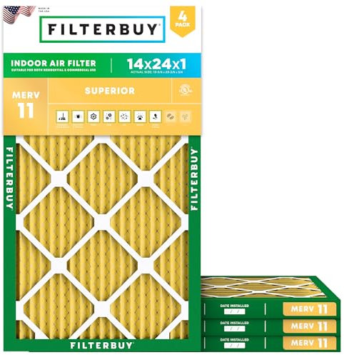 FilterBuy 14 x 24 x 1 Luftfilter MERV 11, plissierter HVAC AC Ofenfilter (4er-Pack, Gold)