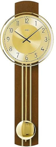 Pendeluhr AMS 7115 / 1 Wanduhr mit Pendel Quarz , Massivholz nussbaumfarben lackiert