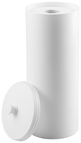 iDesign Kent Freestanding Toilet Roll Holder, Plastic Toilet Paper Holder with Lid, Essential Toilet Paper Storage, White, 16.002 x 16.002 x 39.37 cm