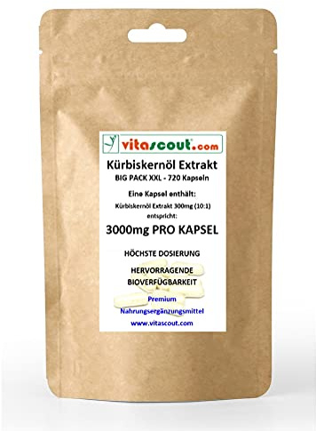 Kürbiskernöl Samen Extrakt – 720 Kapseln – Entspricht 3000mg pro Kapsel – Höchste Dosierung – Für sehr gute Aufnahme im Körper – Hochdosiert und Vegan