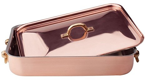 Pentole Agnelli ALCU150C32 avec couvercle en cuivre lisse étamé, 32 x 23 cm